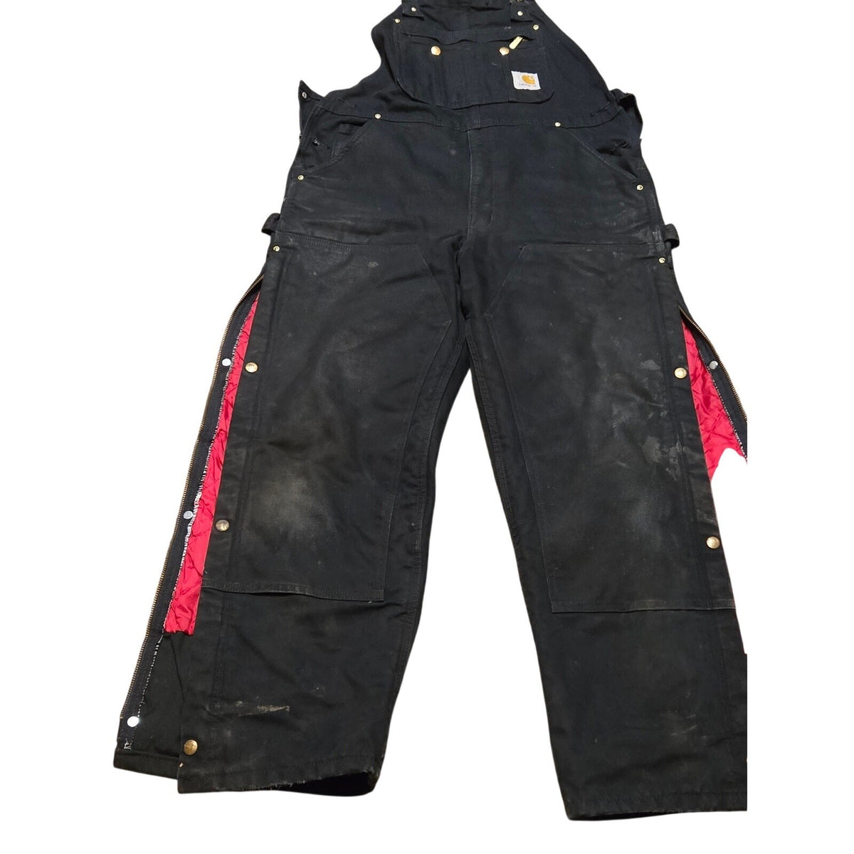 Vintage Carhartt R38 Arctic Quilt Lined Double Knee Black Bib Overalls, Size 36x30