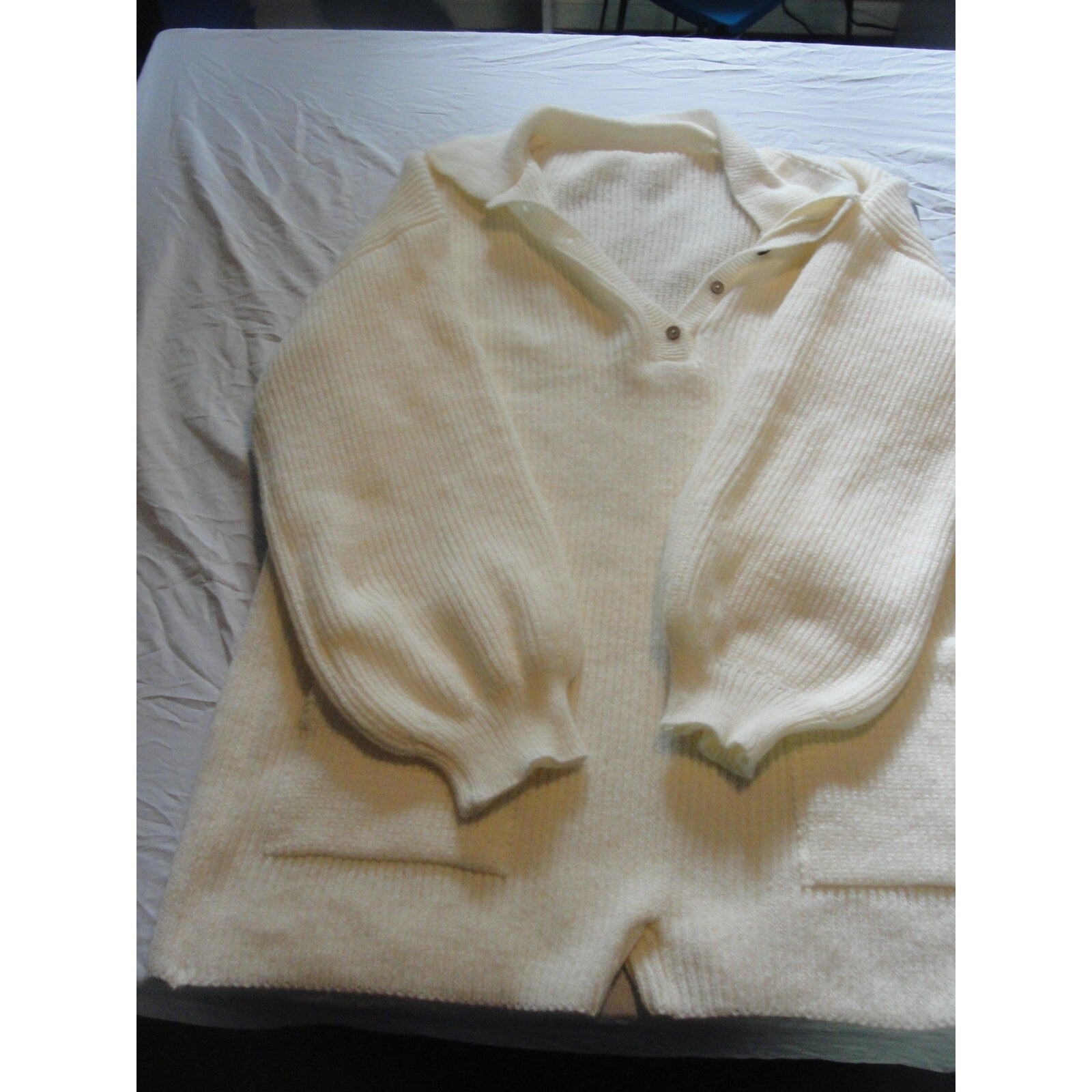 Cream Wool Collared Long Sleeve Button Playsuit Sweater Jumpsuit Romper