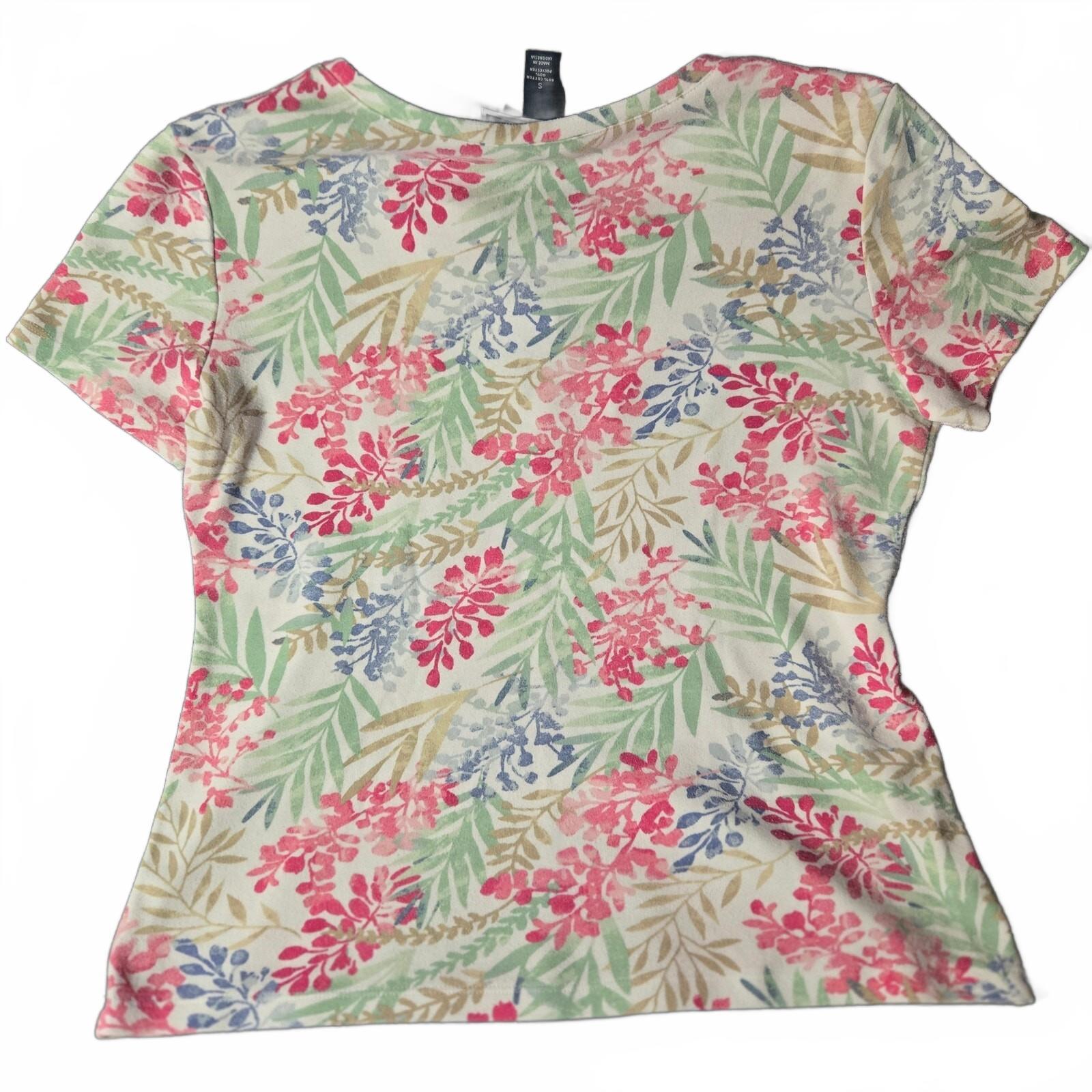 Karen Scott Women's Floral Print Short Sleeve Blouse, Multi-Color, Size Medium