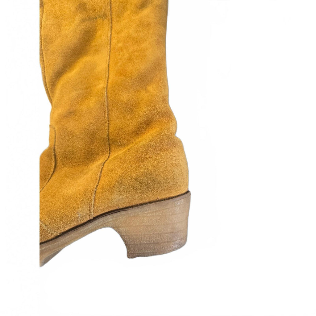 Vintage 1970s Suede Shearling Boots, Boho Mod Winter Boots, side zip