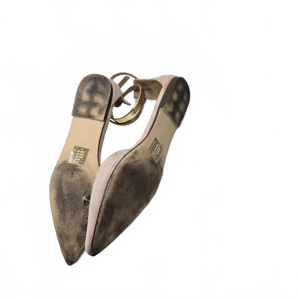 Forever 21 Faux Suede Pointed Toe D'Orsay Flats Beige Nude Gold Ankle Shoes 7.5