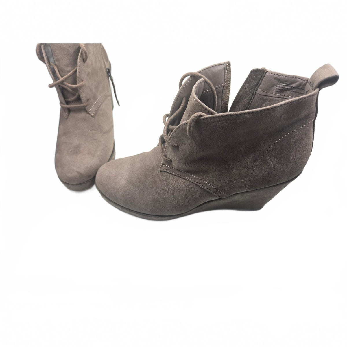 DV Dolce Vita Terri Women's Size 8 Taupe Lace Up Wedge Heel Ankle Booties