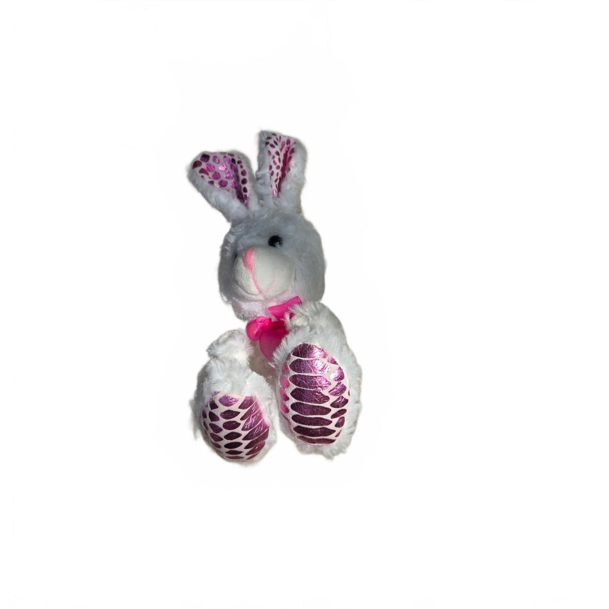 White Easter Bunny Plush with Metallic Purple Foil Accents - Soft and Cuddly