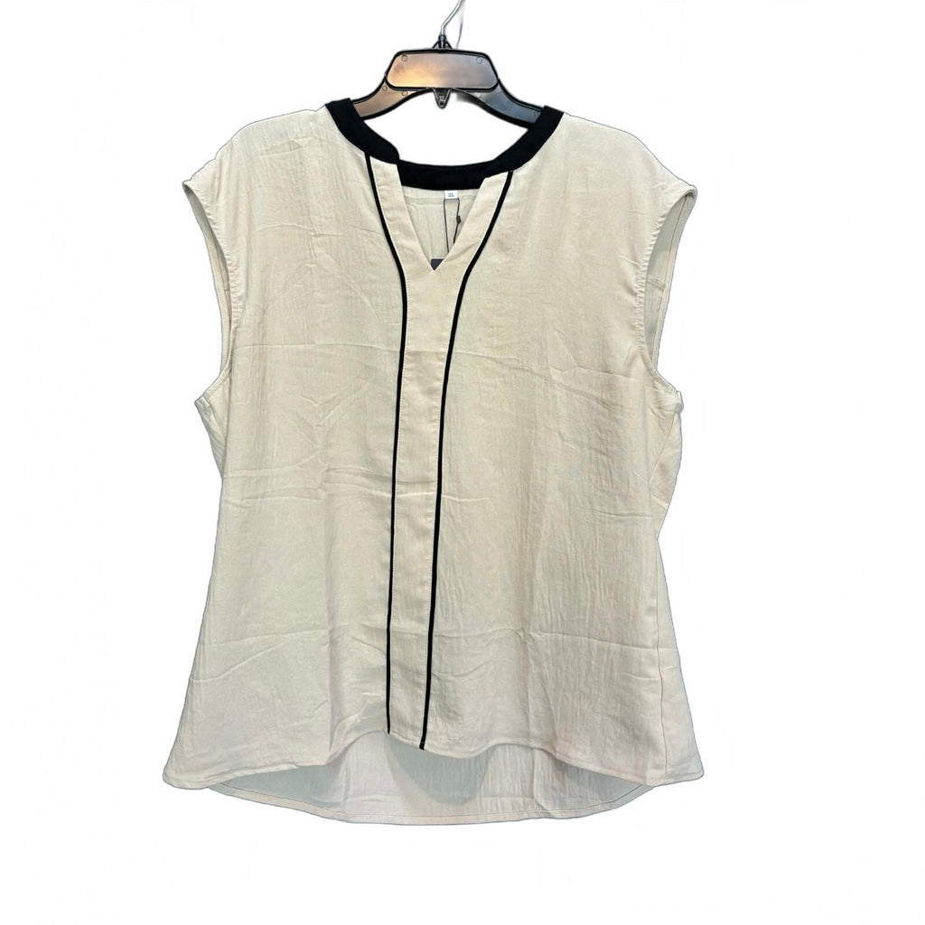 Contrast Stitch Lettuce Edge Tank Top S Small  4 White NWT