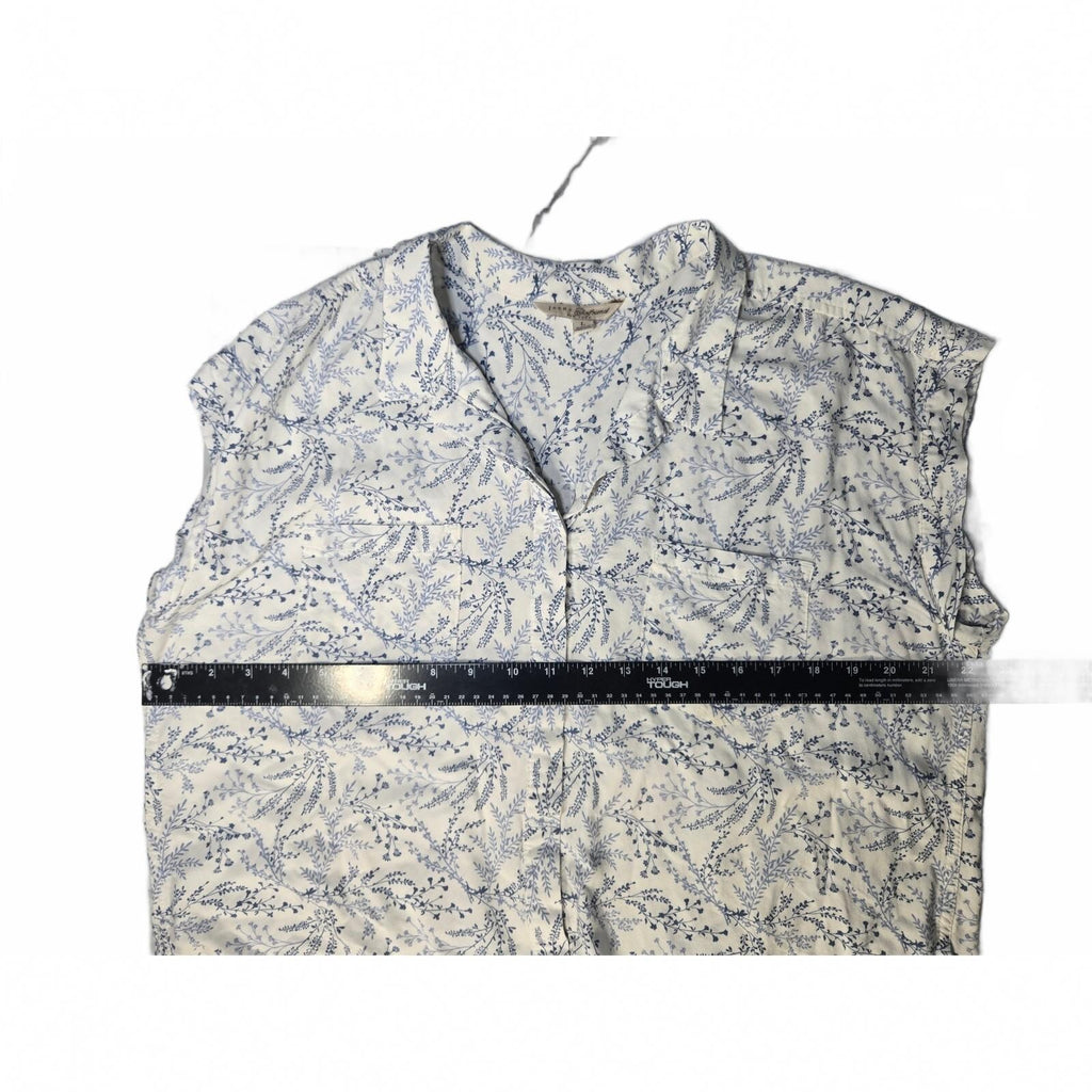 Jachs Girlfriend Womens LArge Blouse Blue Floral Botanical Button Up Shirt