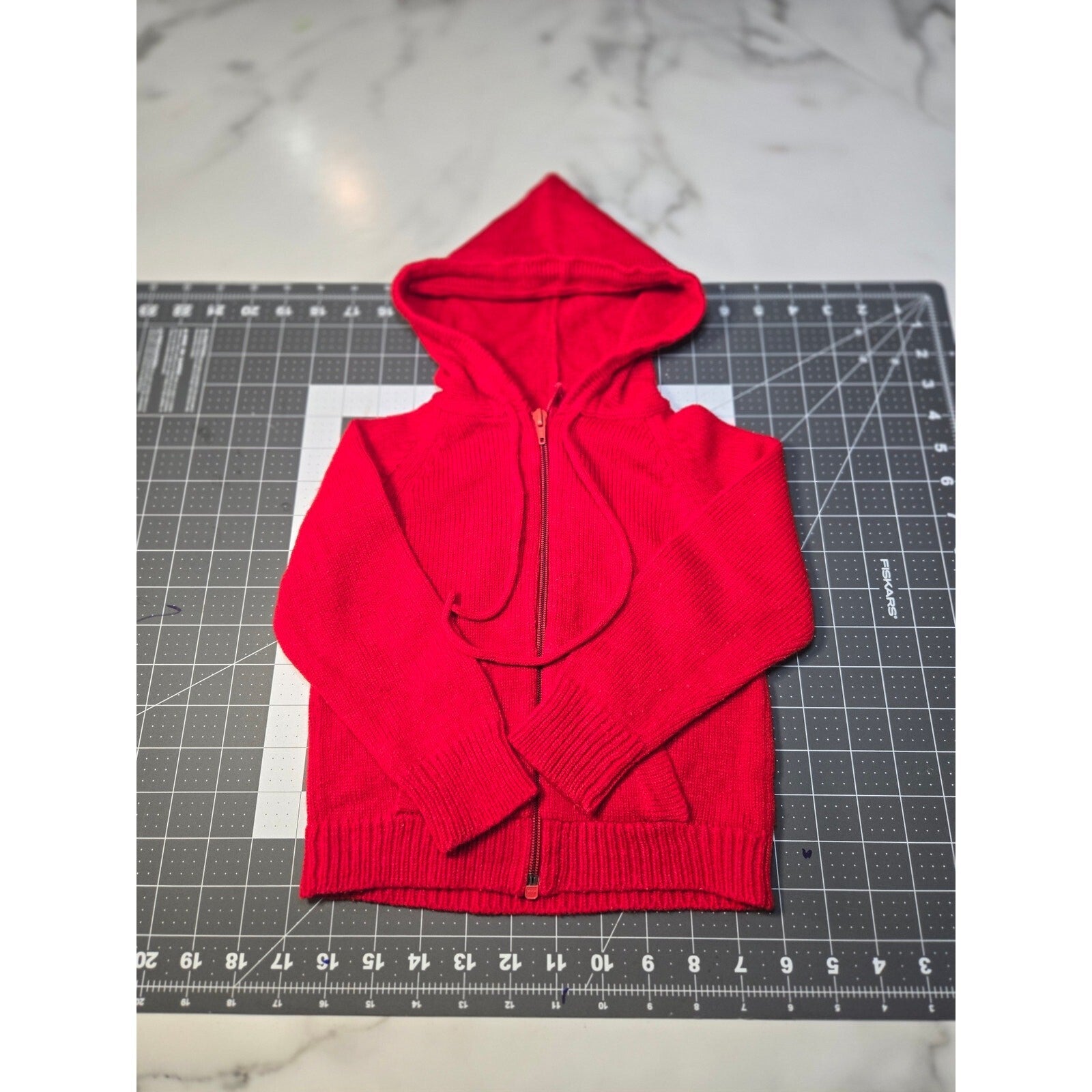 Vintage 70s 80s Corliss Red Acrylic Hooded zipped sweater size 3