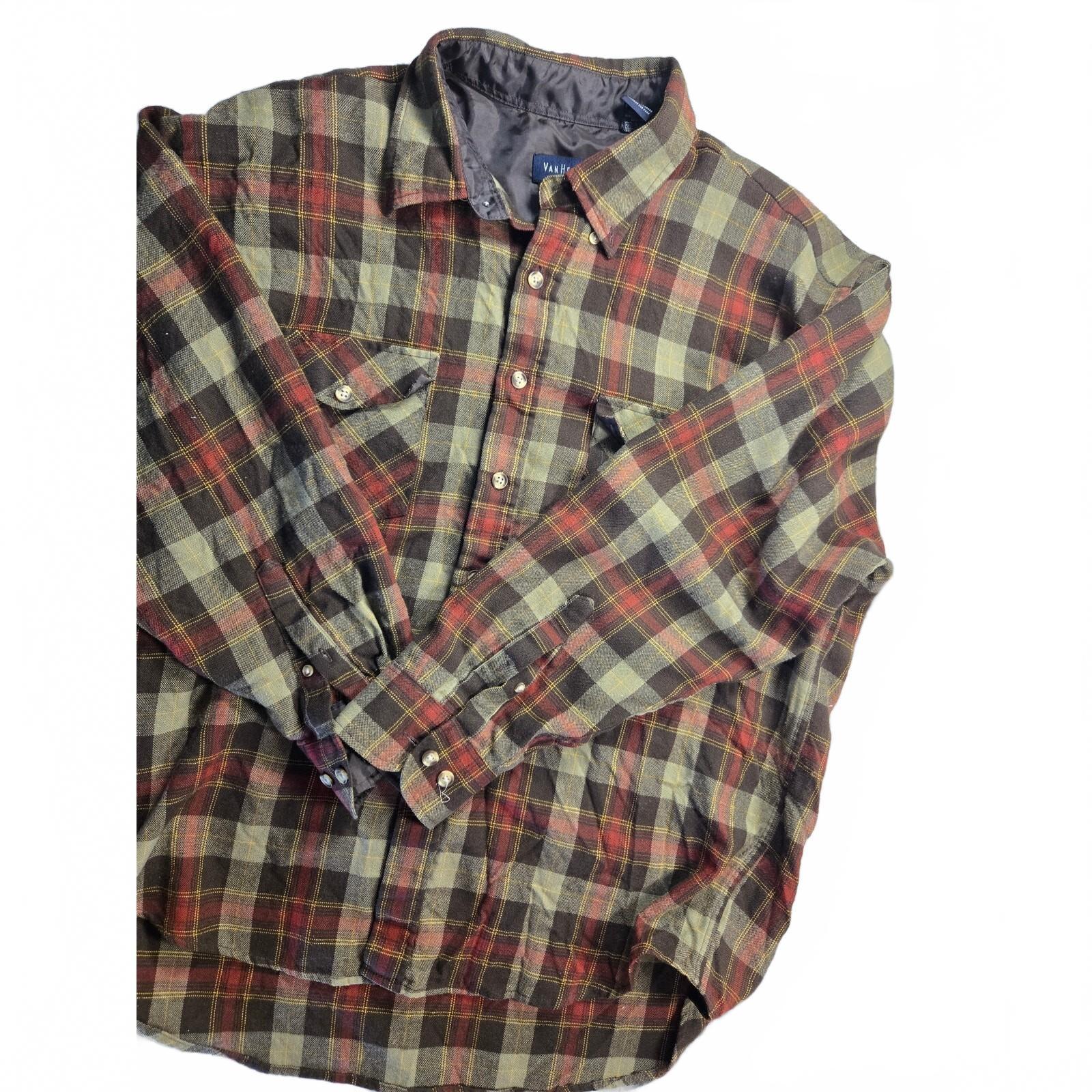 Van Heusen Men's XL Checker Button Down Shirt, Multi-Color, Acrylic, Good Cond.