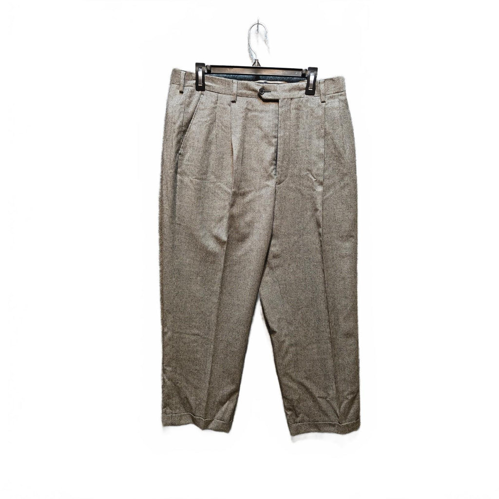 Vintage Bachrach Men Wool Houndstooth Pants Pleated Black Made in Italy 32W 29L