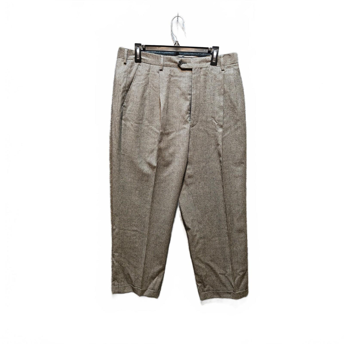 Vintage Bachrach Men Wool Houndstooth Pants Pleated Black Made in Italy 32W 29L