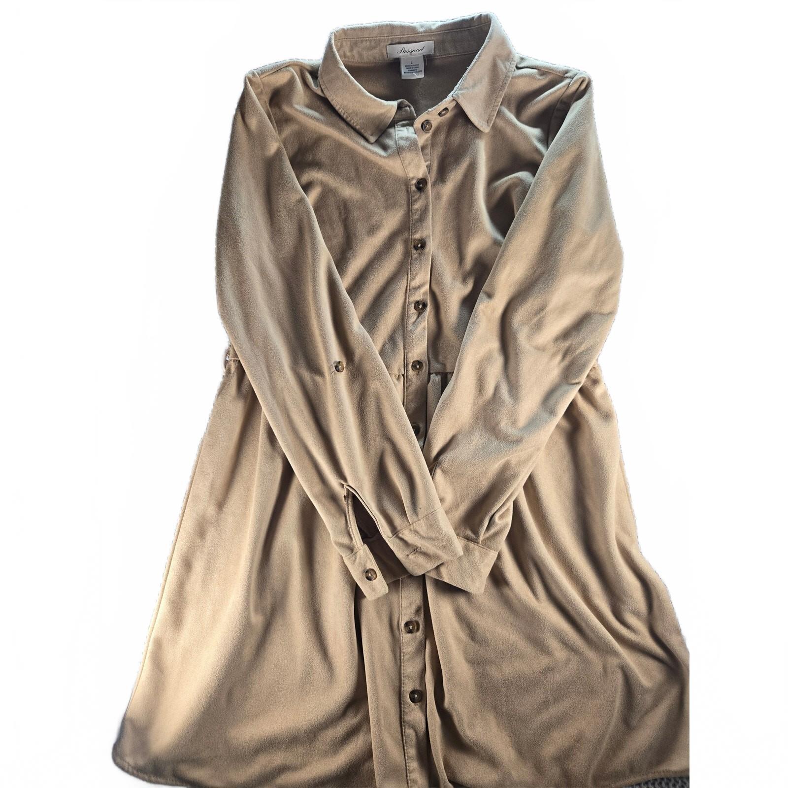 Passport Tan Faux Suede Shirt Dress, Size Medium, Very Good Condition