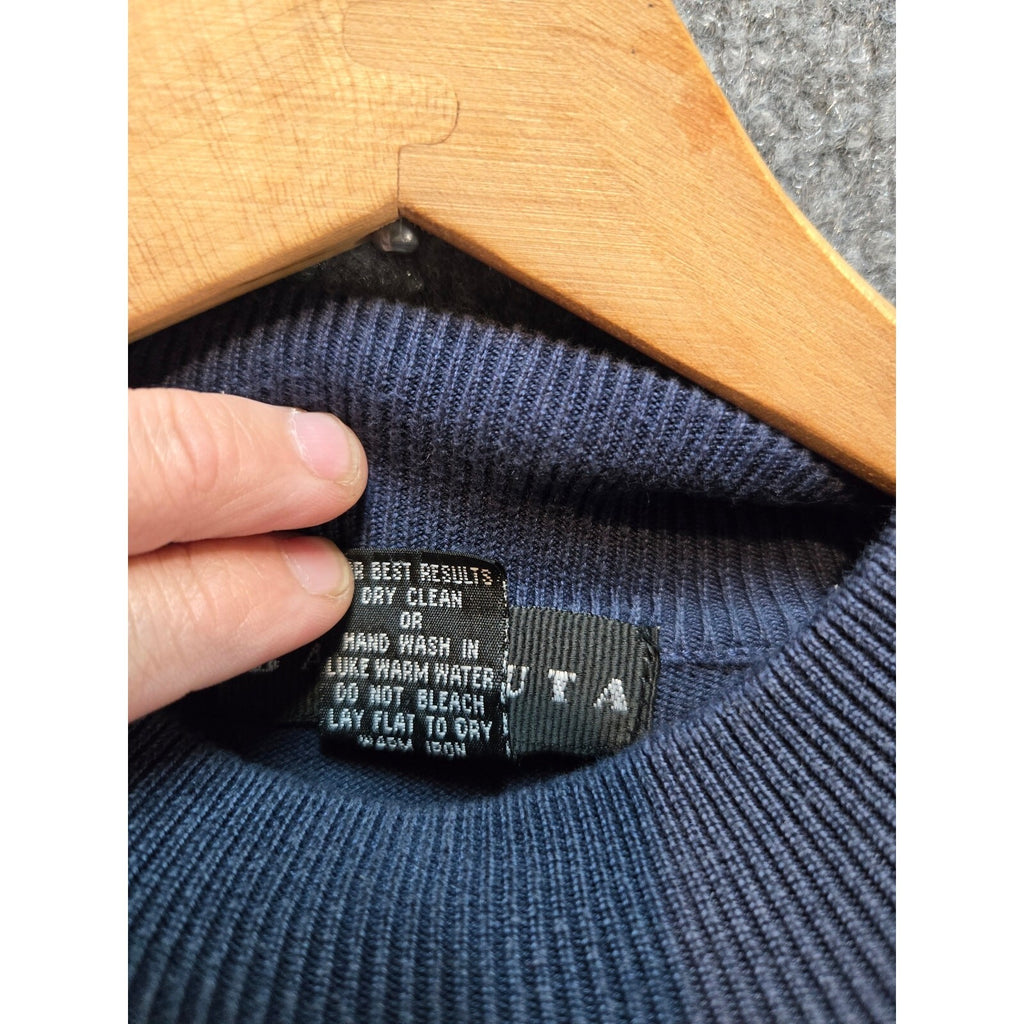 Baracuta Men's Silk Cotton Blend Ribbed Mock Neck Sweater Blue Size M