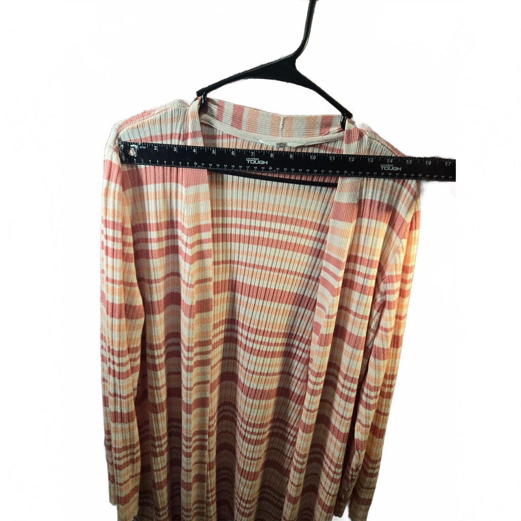 Time and Tru Womens XL (16-18) Ribbed Knit Cardigan Sweater Peach Pink Stripe