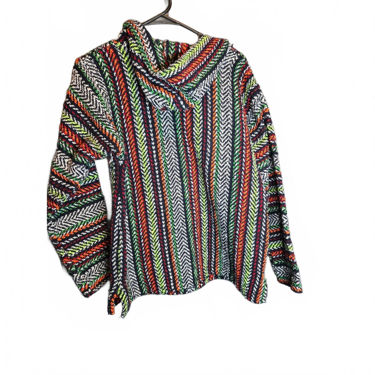 Vintage Earth Ragz Hoodie Size Medium Multicolor Cheveron Striped Woven Drug Rug