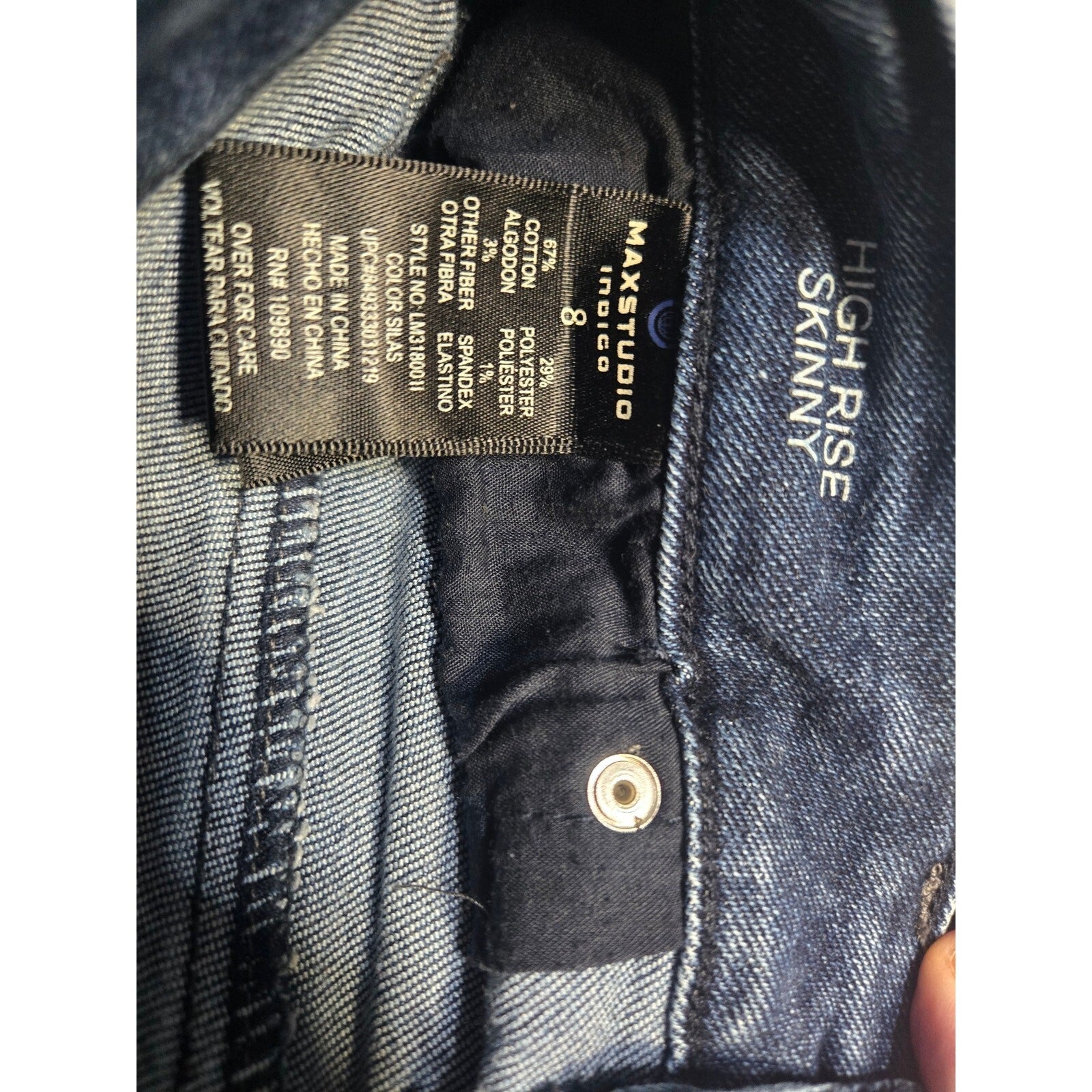 Max Studio Indigo High Rise Skinny Jeans Women's Size 8 Dark Wash Silas Blue