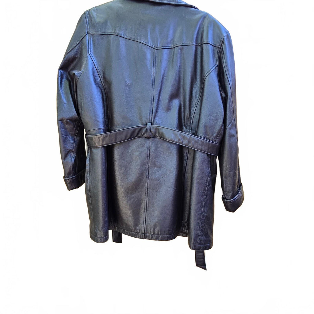 Vintage Wilsons Leather Women's Black Belted Trench Coat  size Xl
