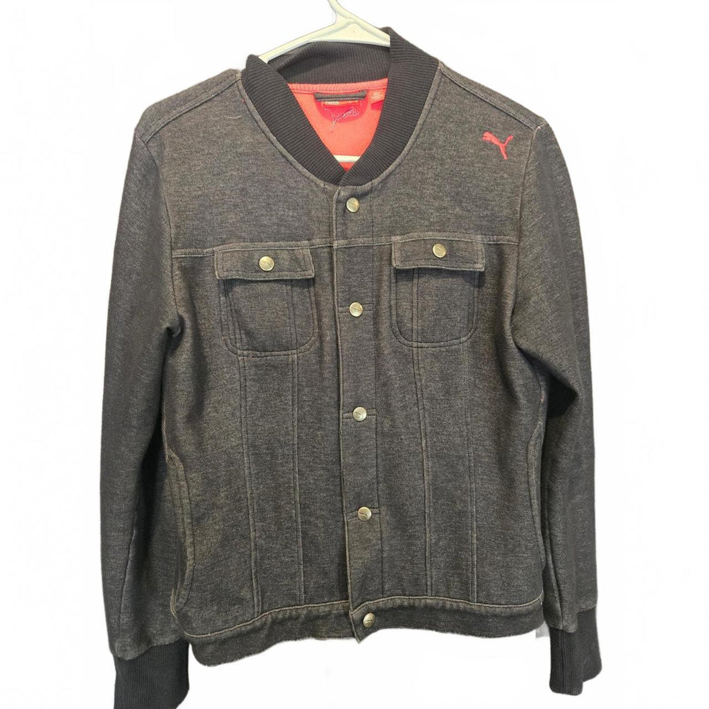 Puma Men's Gray Button-Up Jacket with Pink Logo