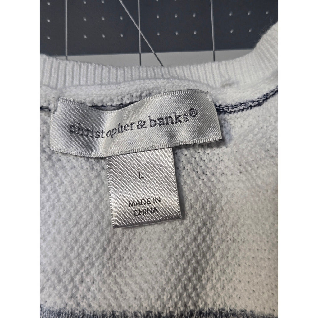 Christopher And  Banks Striped Knit Pullover Sweater Crew neck Blue and white l