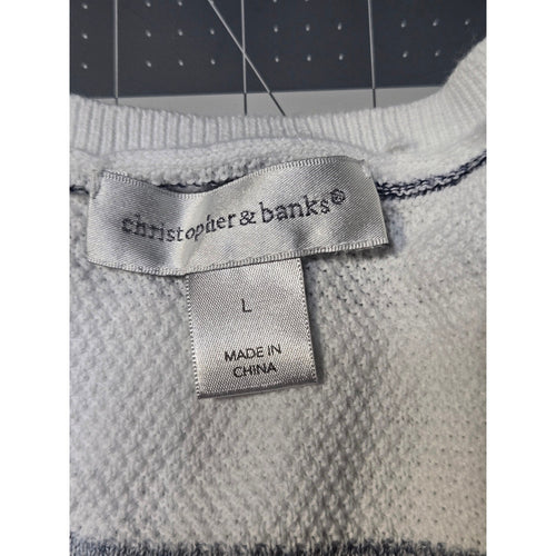 Christopher And  Banks Striped Knit Pullover Sweater Crew neck Blue and white l