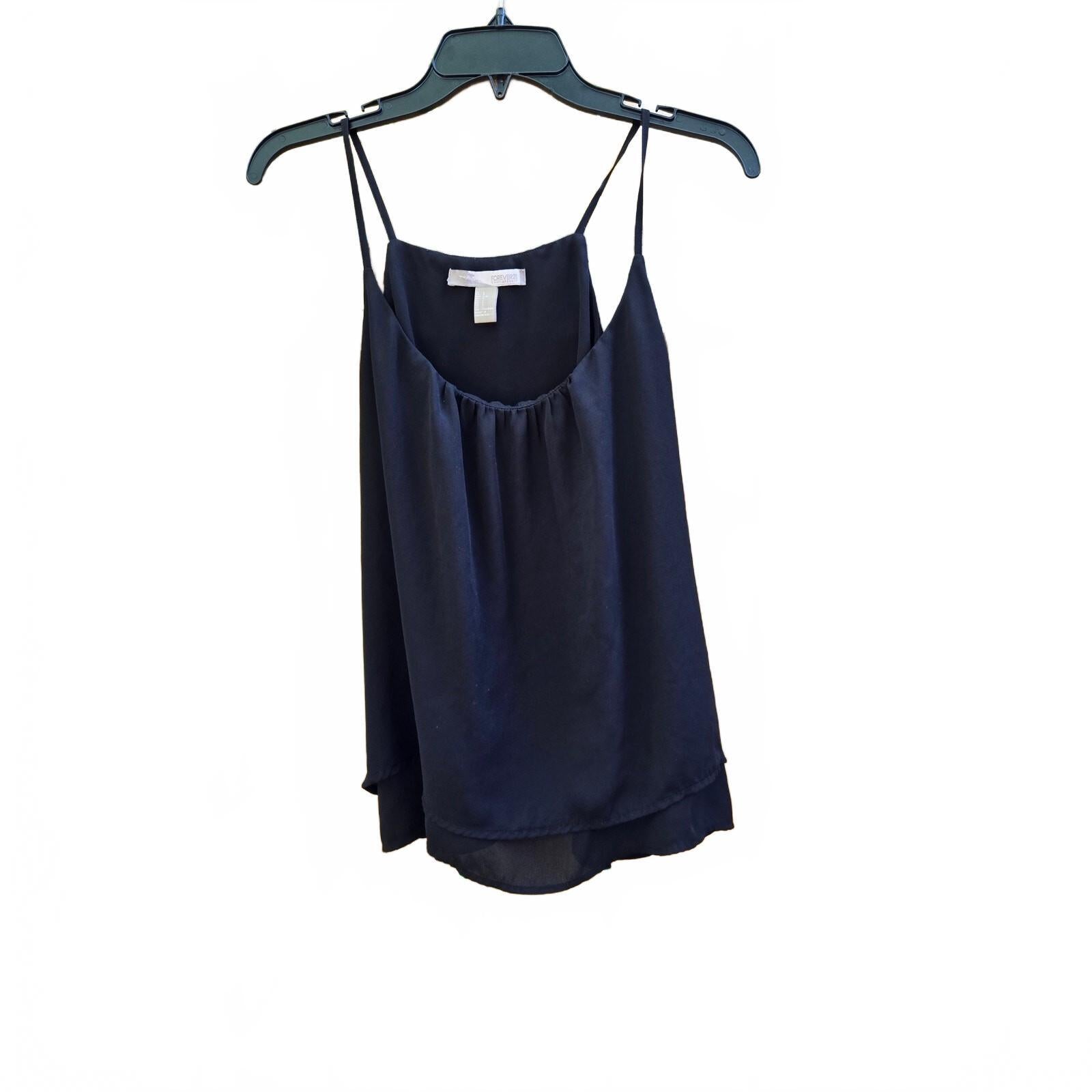 Forever 21 Black Layered Cami Blouse with Spaghetti Straps, Size Large
