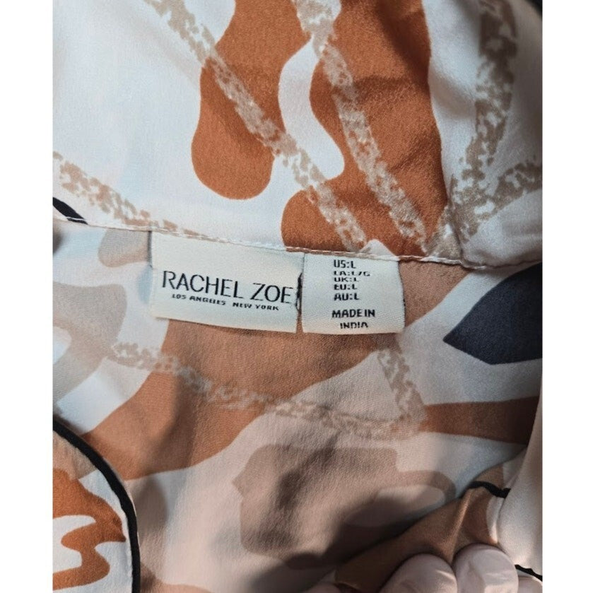 Rachel Zoe Pajama 2Pc Medium Cream  Short Sleeve Button Top Pants Size large
