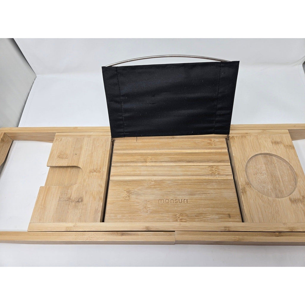 Monsun Bamboo Bathtub Caddy Tray with Book Holder and Wine Glass Slot