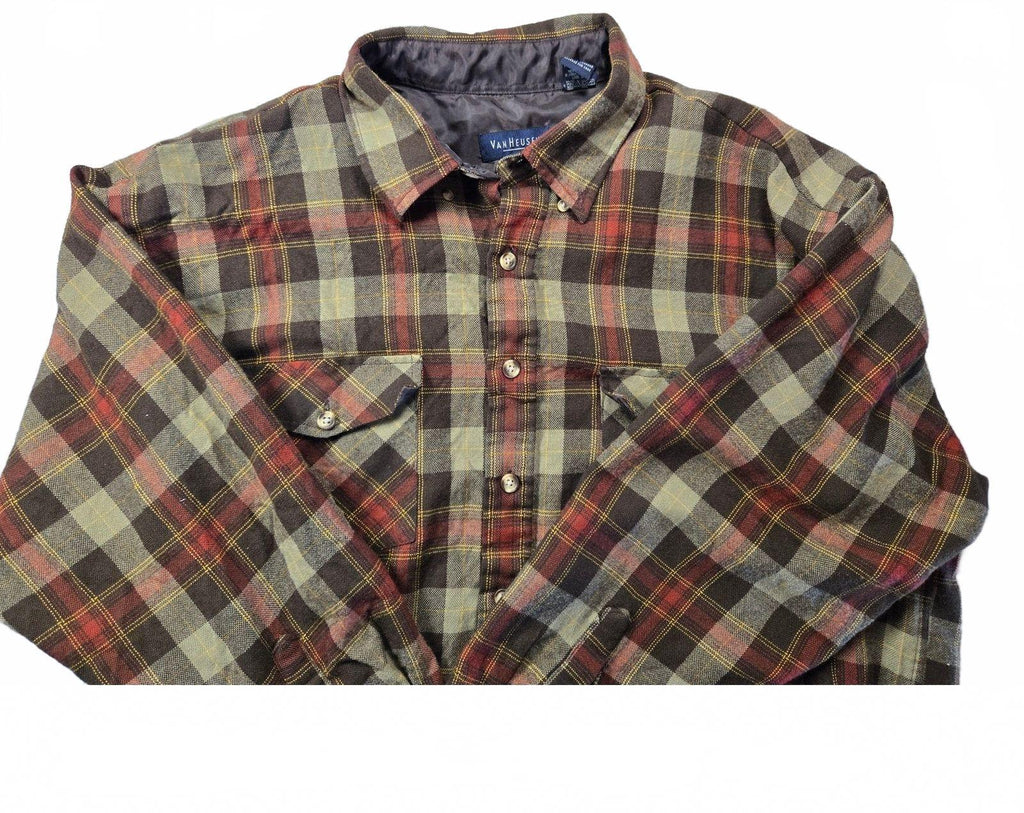 Van Heusen Men's XL Checker Button Down Shirt, Multi-Color, Acrylic, Good Cond.