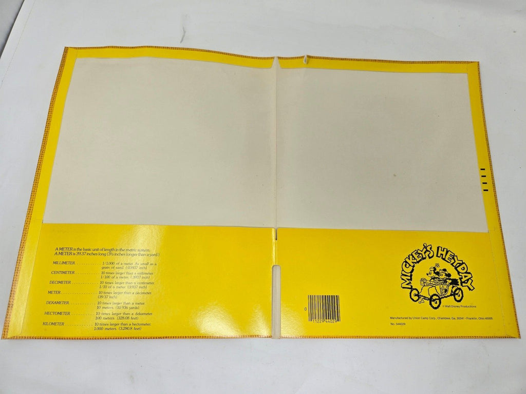 Vintage Walt Disney Mickey Mouse School Pocket Folder Yellow Portfolio Retro 80s
