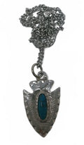 Vintage Southwestern Arrowhead Pendant Necklace, Silver Tone Faux Turquoise