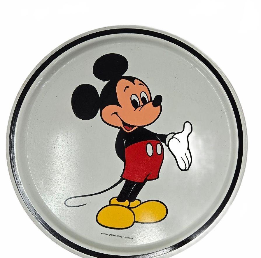 Vintage Round Metal Mickey Mouse Souvenir Serving Tray 1970s