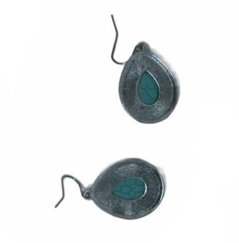 Vintage Silver Filgiree Teardrop Earrings, Faux Turquoise Matrix Boho Dangle
