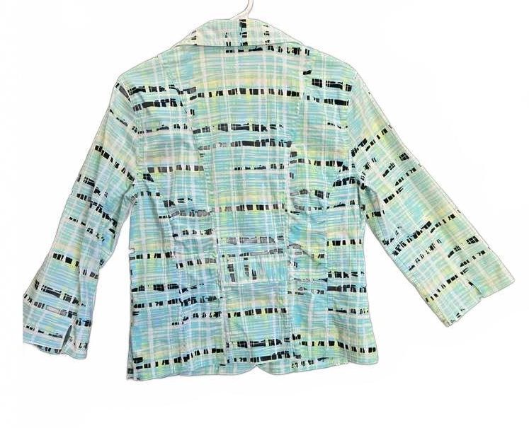 Christopher & Banks Women's Medium Plaid City Skyline Button-Up Jacket Blazer,