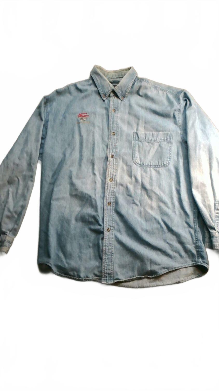 Vintage Hollaway University Of Dayton Flyers Denim Button Up Shirt Large