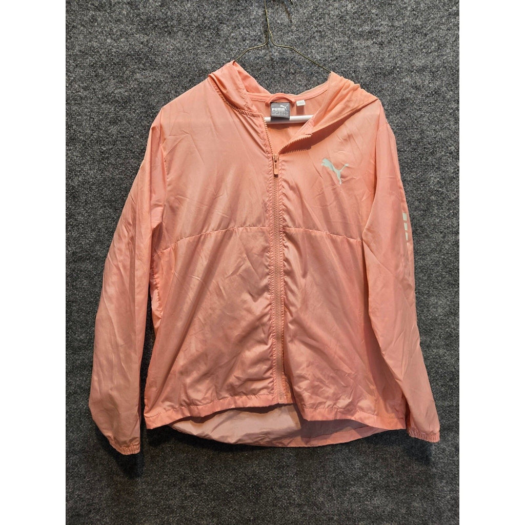 Puma Women's Lightweight Peach Coral Windbreaker Jacket with Hood, Size Large