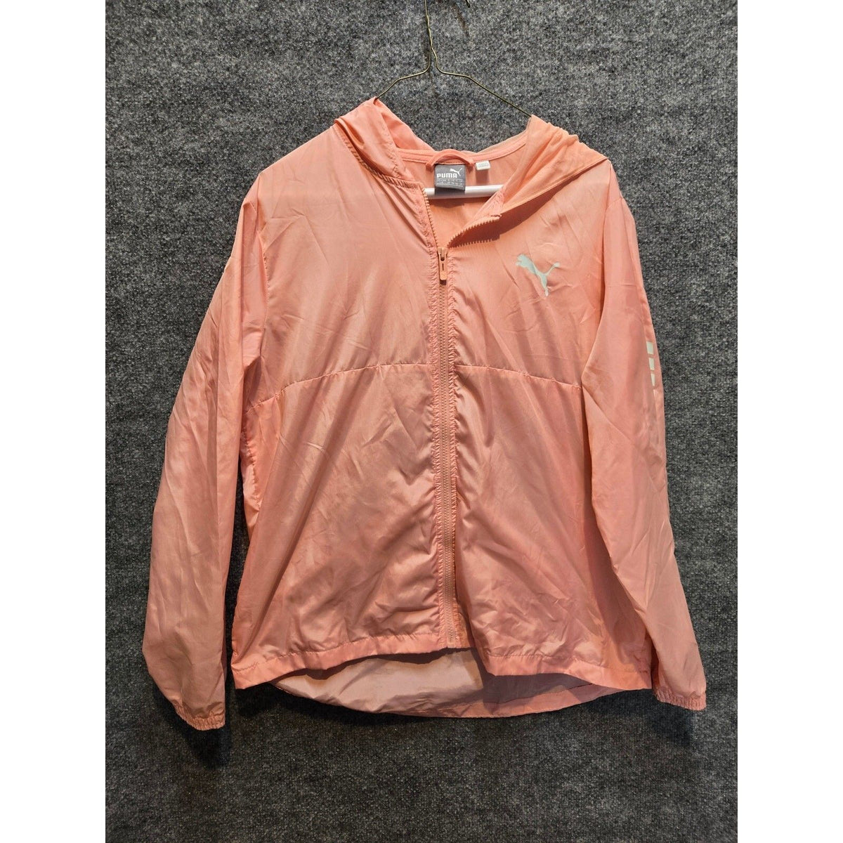 Puma Women's Lightweight Peach Coral Windbreaker Jacket with Hood, Size Large