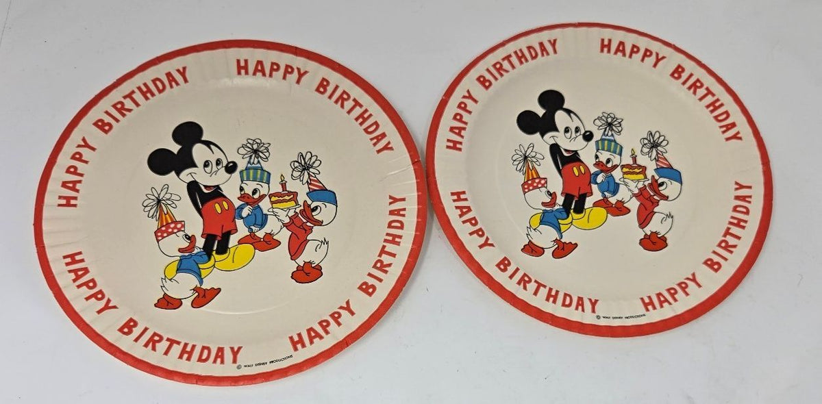 1980s Walt Disney Production Mickey Mouse "Happy Birthday" Paper Plates QTY 2