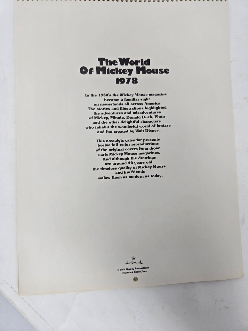 Vintage 1978 Disney The World Of Mickey Mouse Hallmark Engagement Calendar