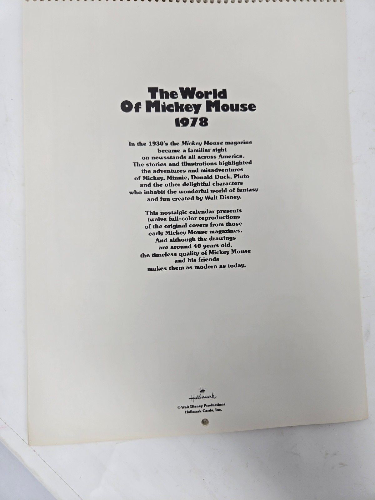 Vintage 1978 Disney The World Of Mickey Mouse Hallmark Engagement Calendar