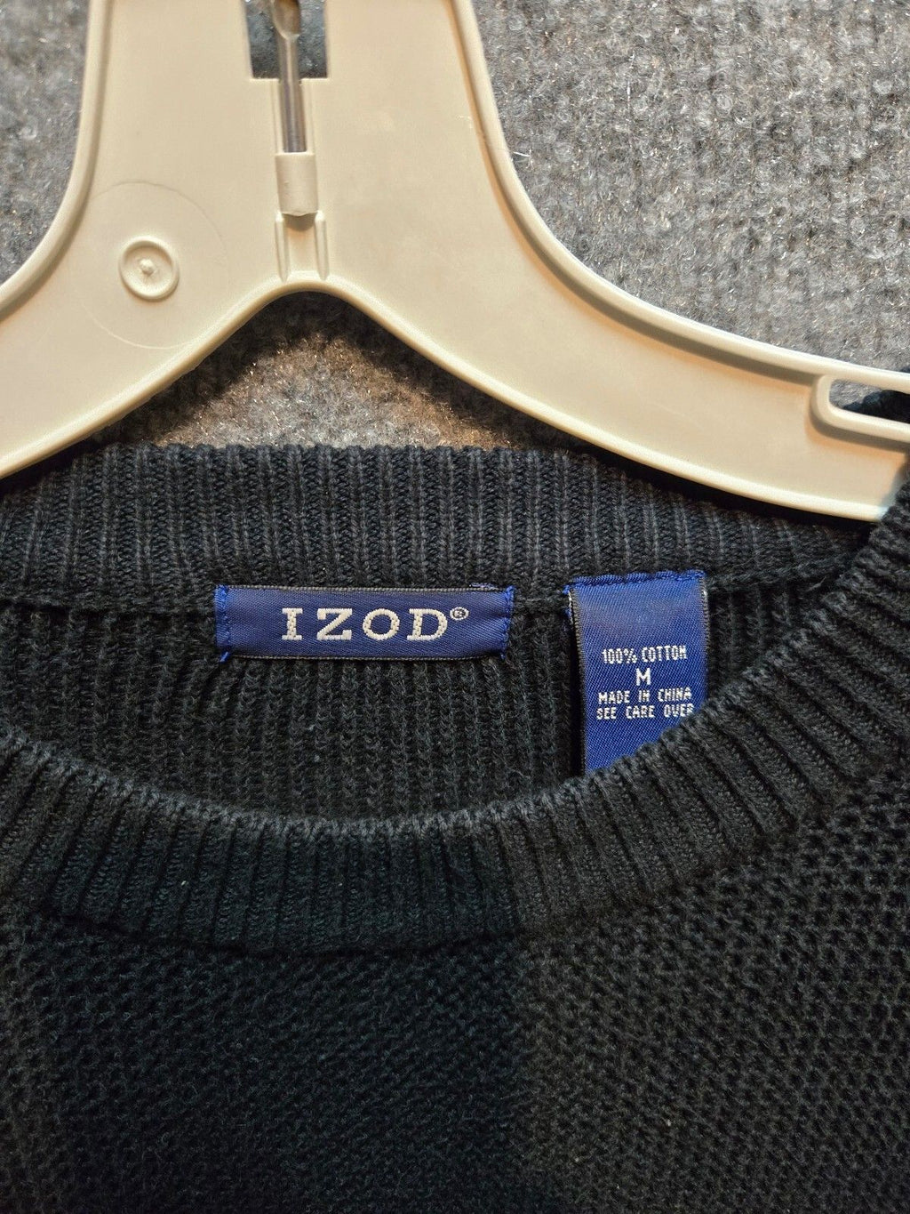 VTG IZOD Chunky Ribbed Fisherman Pullover Crew Neck Faded Black/Gray GUC Med