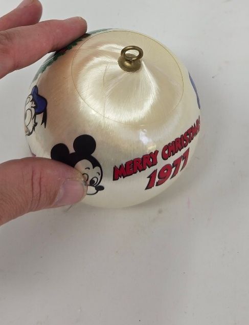 Vintage 1977 Disney Hallmark Satin Ball Christmas Ornament Mickey, Donald, Goofy