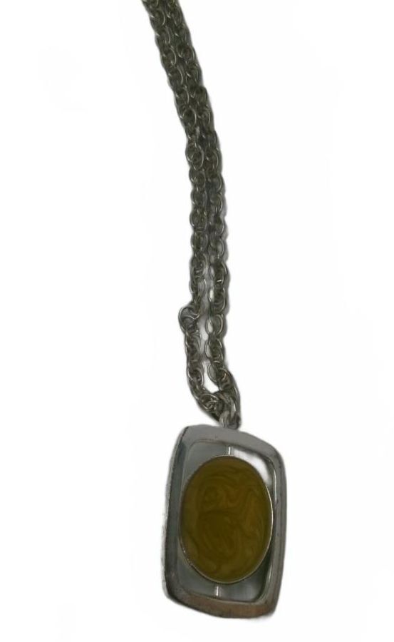 Vintage Mid Century Modernist Pewter Pendant Necklace, Retro MCM Jewelery