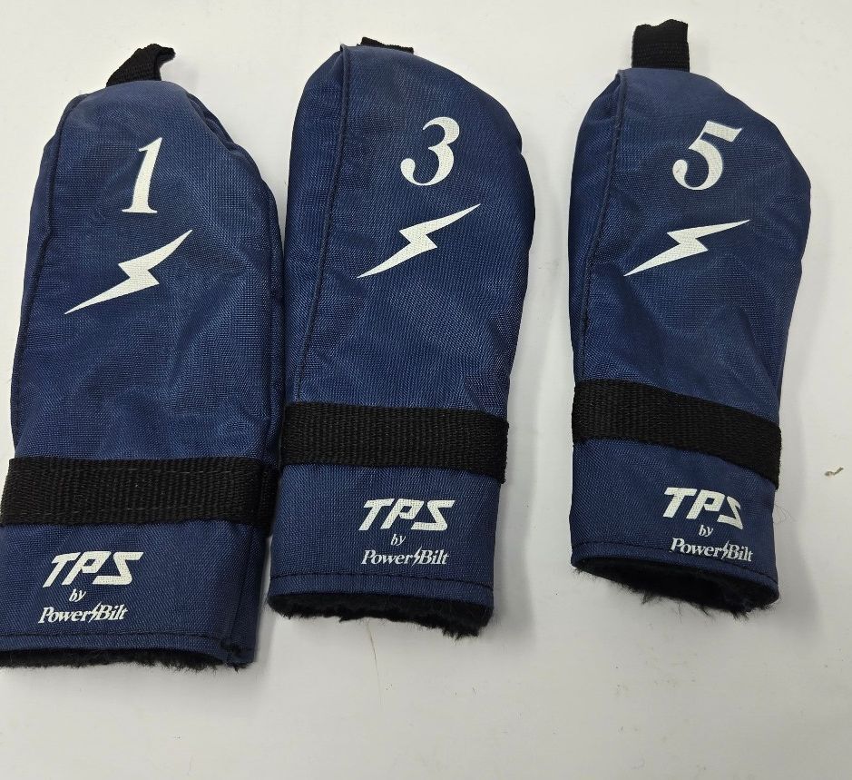 TPS PowerBilt Golf Club Headcovers Set of 3 (1, 3, 5) Navy Blue with Lightning