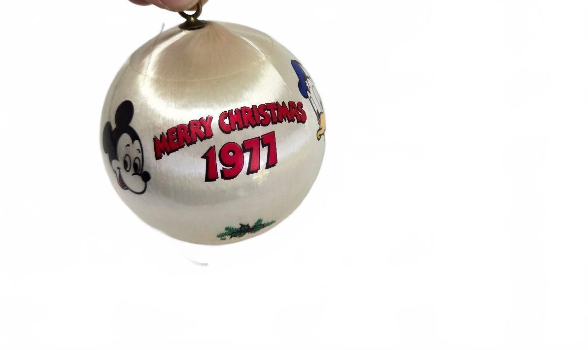 Vintage 1977 Disney Hallmark Satin Ball Christmas Ornament Mickey, Donald, Goofy