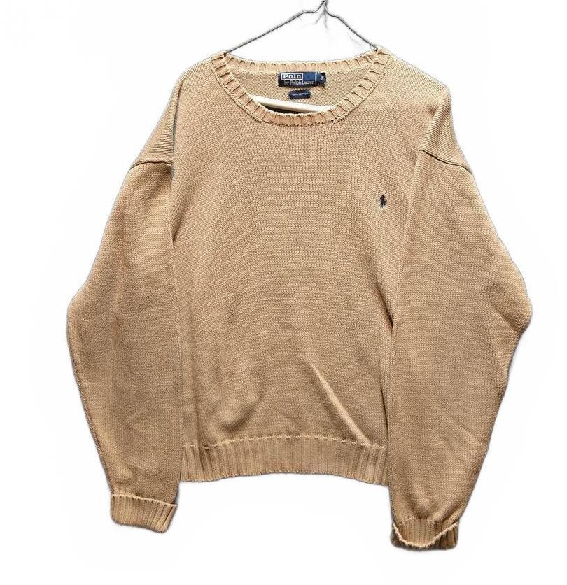 Vintage Polo Ralph Lauren Men's XL Beige Cotton Sweater