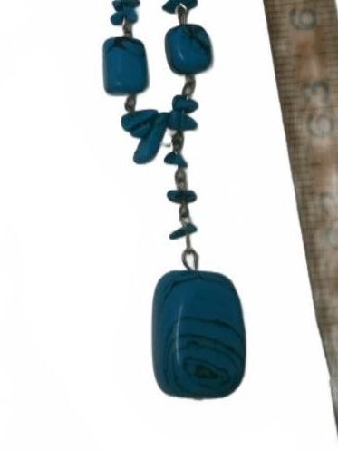Chunky Turquoise resign Block Statement Necklace, BoHo Geometric Slab Beaded