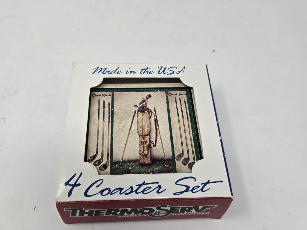 ThermoServ Classic Golf 4 Coaster Set with Cork Pad