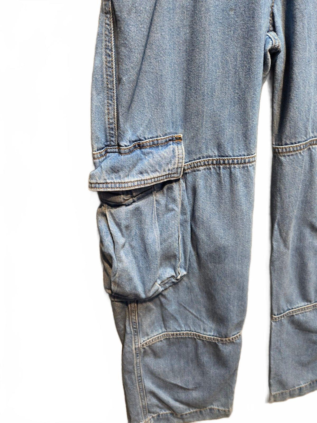 Wild Fable Mid Rise Baggy Cargo Jeans Medium Wash Multi Pocket Denim Size 00