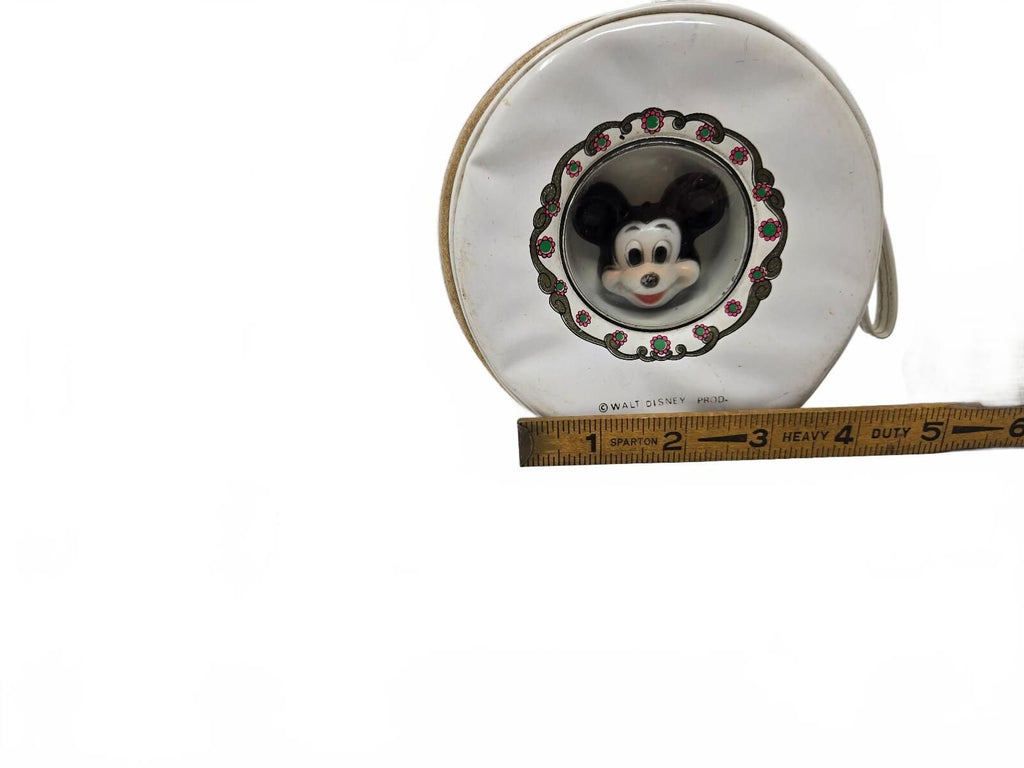 Vintage 1970s Disney Mickey Mouse Round Vinyl Cosmetic Travel Bag 5.5"