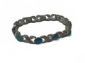 Vintage Silver Tone X Link Bracelet, Blue Green Glass Cabochon Cross Accent