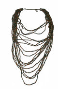 Vintage Multi Strand Seed Bead Layered Necklace, Orange Black Bohemian Waterfall