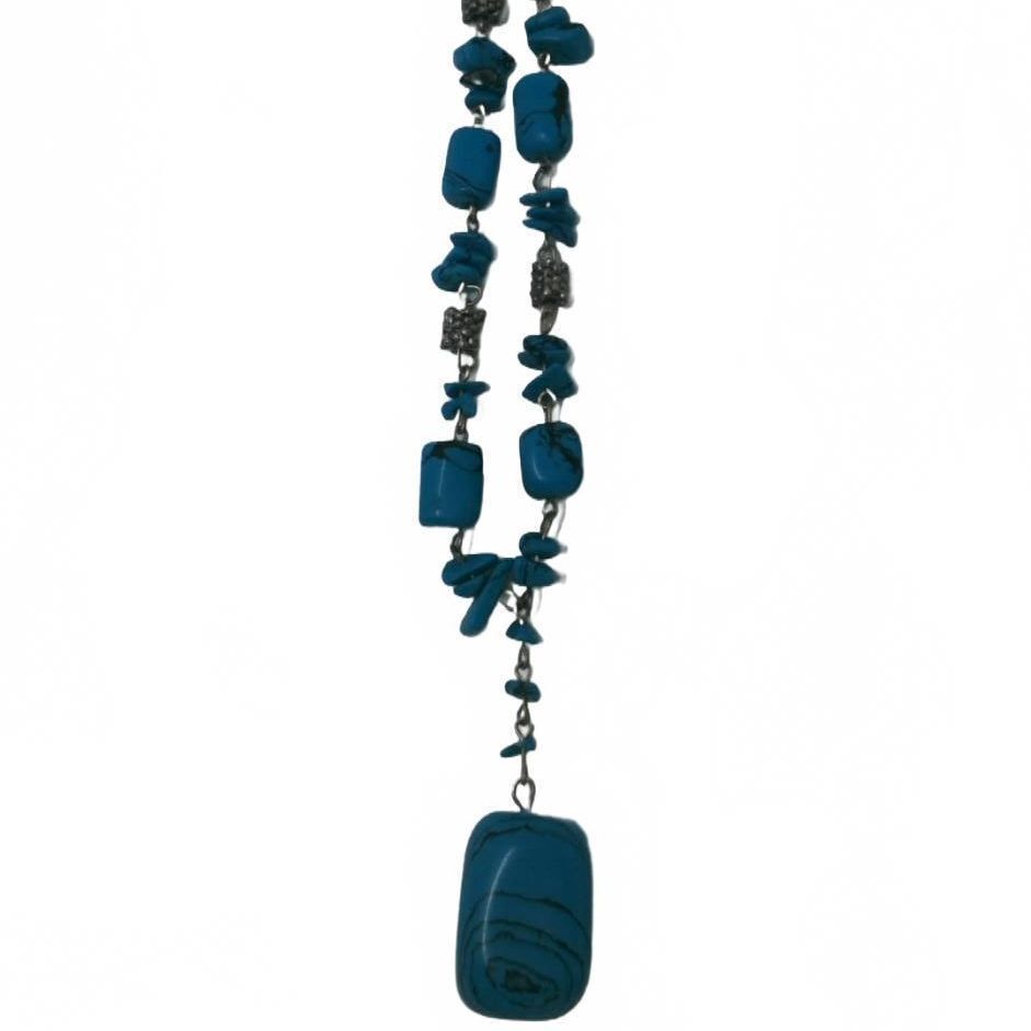 Chunky Turquoise resign Block Statement Necklace, BoHo Geometric Slab Beaded
